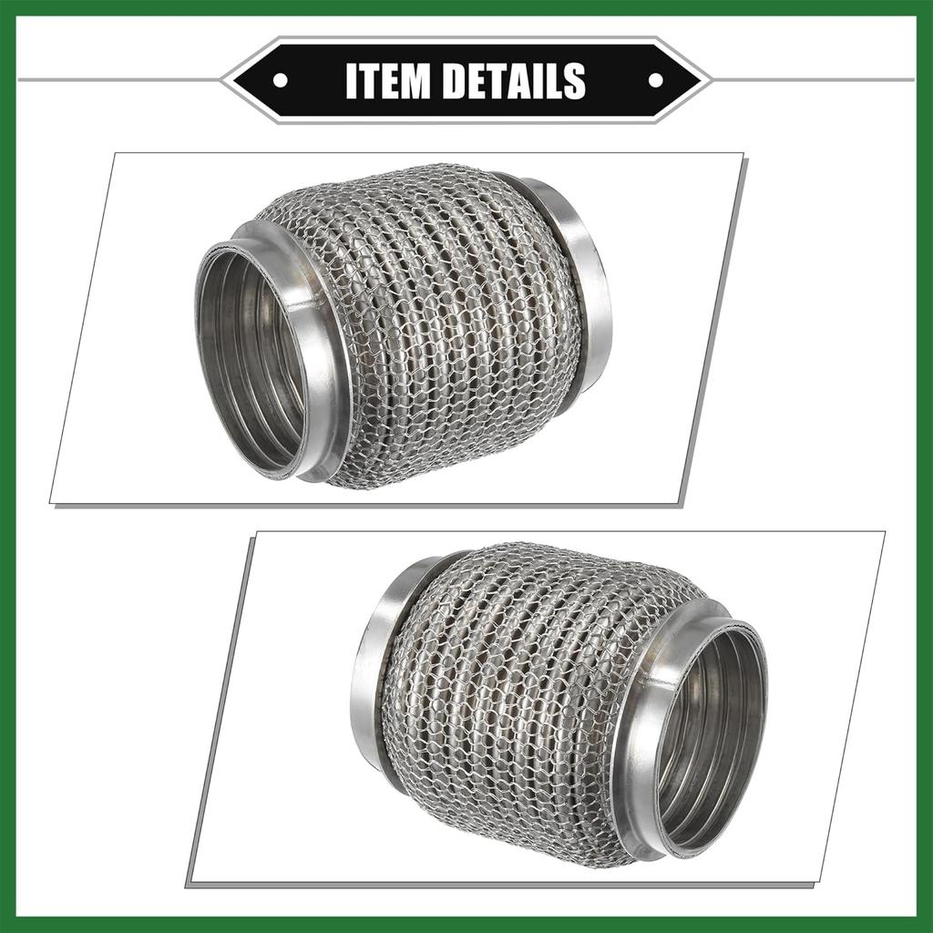 Motoforti Car Exhaust Flexible Pipe, 63x102mm 2.48"x4.02" Exhaust Flex Connector Pipes Bellows Universal for Car Durable Stainless Steel Silver Tone