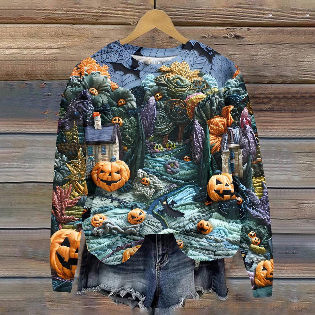 Женская мода повседневная толстовка с капюшоном с длинным рукавом и принтом на Хэллоуин