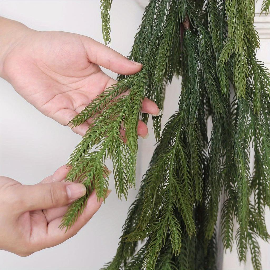 1pc Real Touch Norfolk Pine Garland with Green Vine - Lifelike Artificial Greenery for Easter Christmas Table Mantle Wall Decor