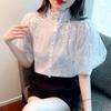 Белая кружевная рубашка с рукавами-фонариками в стиле ретро, ​​модная женская элегантная шифоновая блузка с вышивкой, женские сетчатые летние топы Mujer Blusas 25068