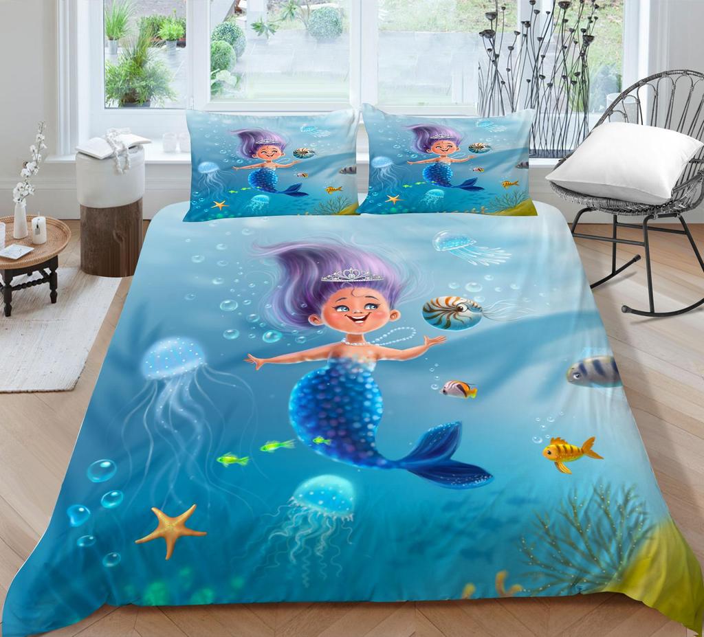 Комплект постельного белья с 3D узором русалки, пододеяльник с рисунком красоты, наволочка из 2 или 3 предметов, ткань из микрофибры, мягкое и удобное украшение для дома