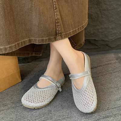 Плоская подошва, внутренняя высота увеличена, рыболовная сетка, дышащая сумка, головка, полушлепанцы, женская летняя обувь 2025, плетеные сандалии-рыбаки на одном ремешке