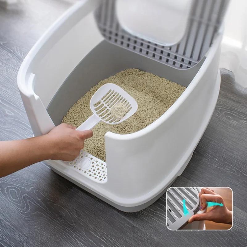 Large Capacity Pet Litter Box Fully Enclosed Spillproof Deodorant Cat Toilet with Litter Scoop Cat Litter Box Closed Sandbox