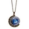 Fashion Unisex Rotate Round Dragon Eye Crescent Top Moon Pendant Long Chain