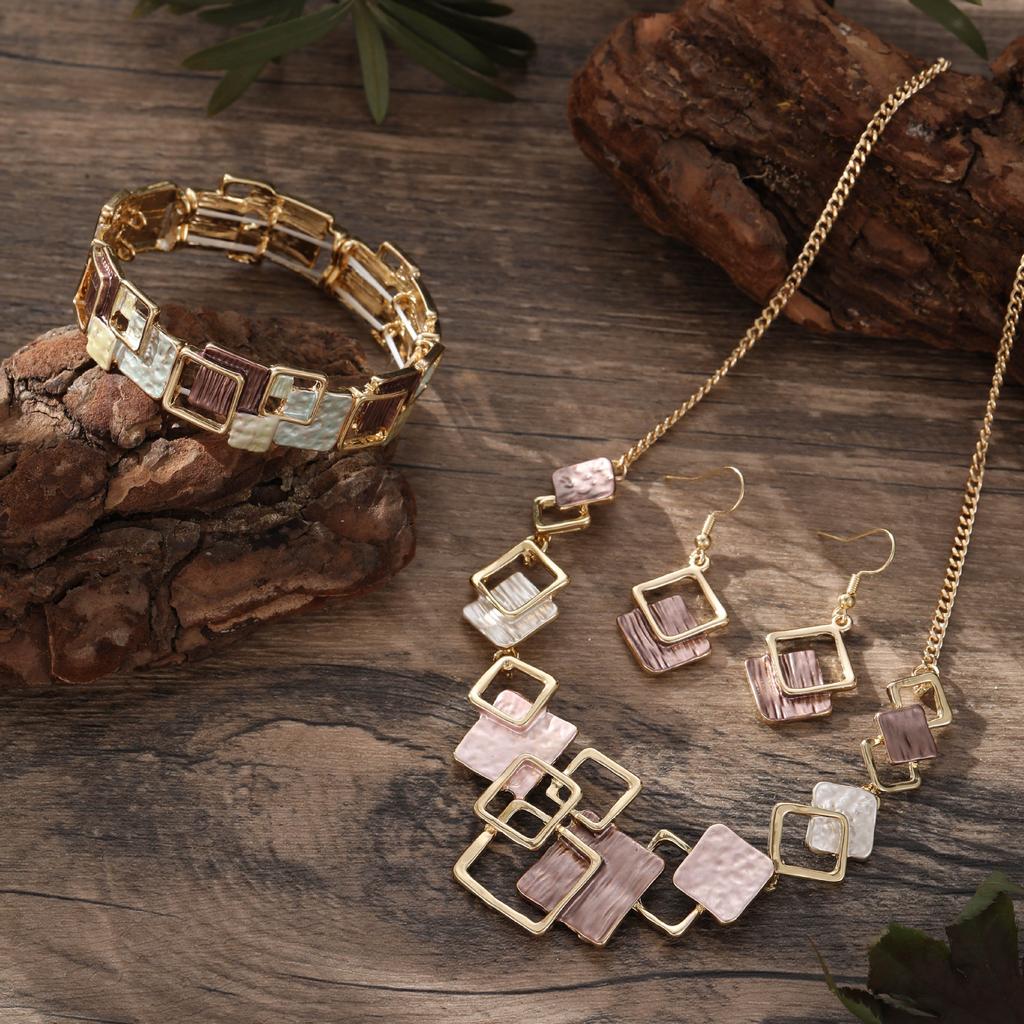 Цветной Геометрический Квадратный Набор Серьги-пусеты Браслет Ожерелье, Высококлассный Женский Ювелирный Набор Подарок.