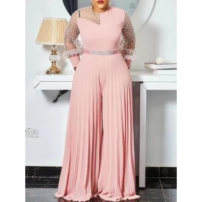 4xl осенние наряды, женский розовый модный комбинезон больших размеров, тонкий плиссированный комбинезон с длинными рукавами, элегантная одежда