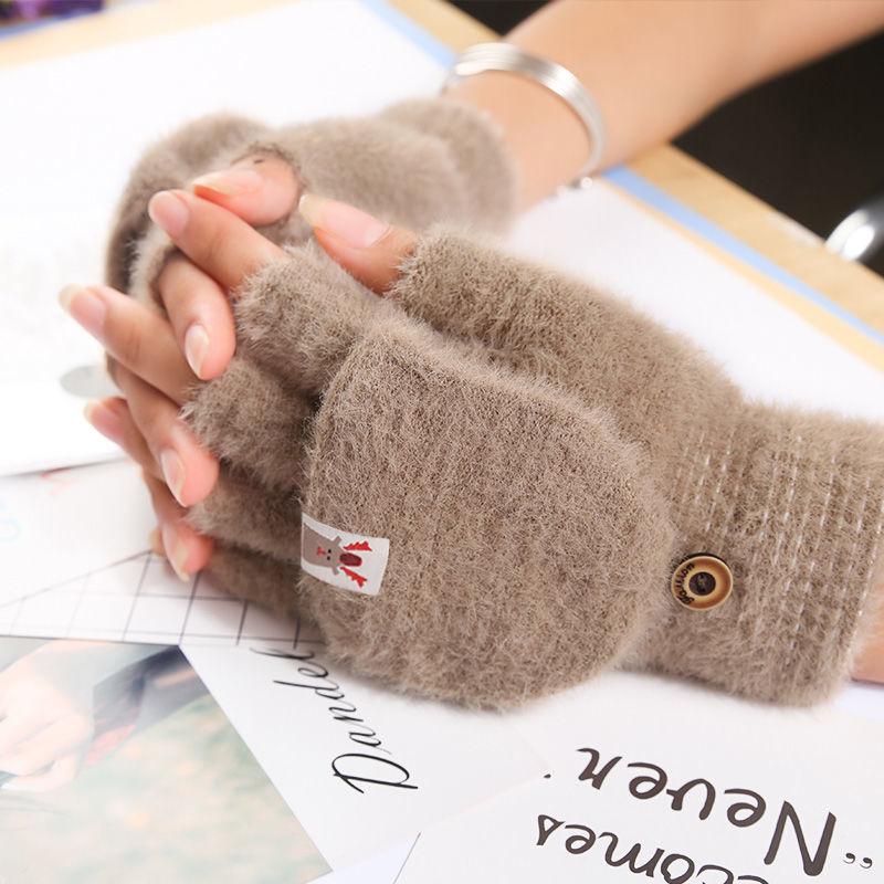 Plush Fingerless Gloves Winter Warm Mittens Soft Warm Half Finger Flip Gloves Outdoor Thick Cold Protection Gloves Write Gloves