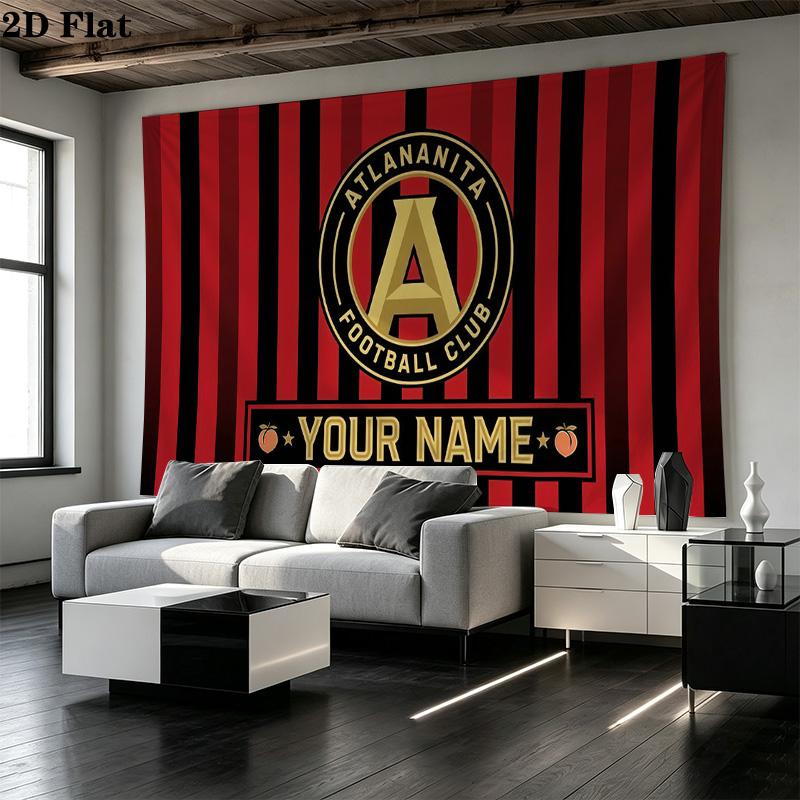 Custom Name Atlanta United FC Printed Tapestry – Wall Hanging for Bedrooms, Dorms, and Home Decor