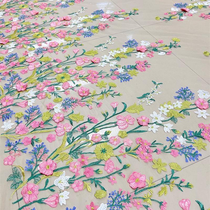 Colorful Floral Embroidery Lace Fabric Sewing for Bridal Dress Gown 90*150cm