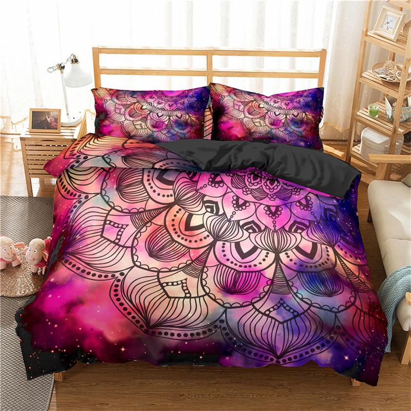 Soft Bohemian Chic Colorful Mandala Bedding Set Microfiber Galaxy Print Duvet Cover With Zipper Closure Pillow Case Home Textile