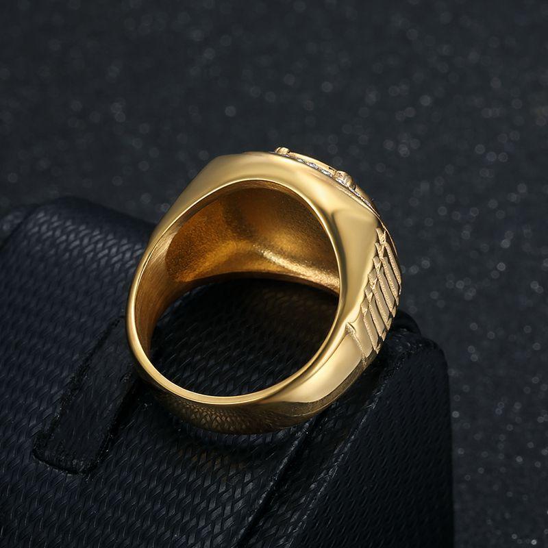 Stainless Steel Vacuum Gold-plated Diamond Inlaid Filipino Eagle Domineering Men's Ring