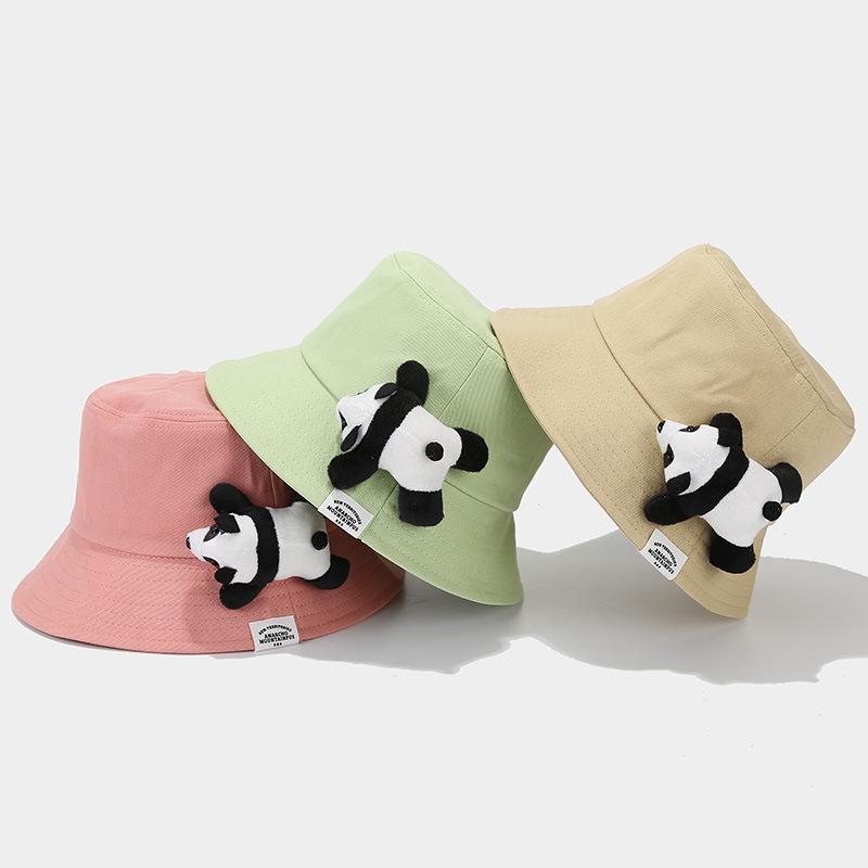 Cute Cartoon Panda Print Plush Cotton Travel Bucket Hat Japanese Designer Korean College Style Unisex