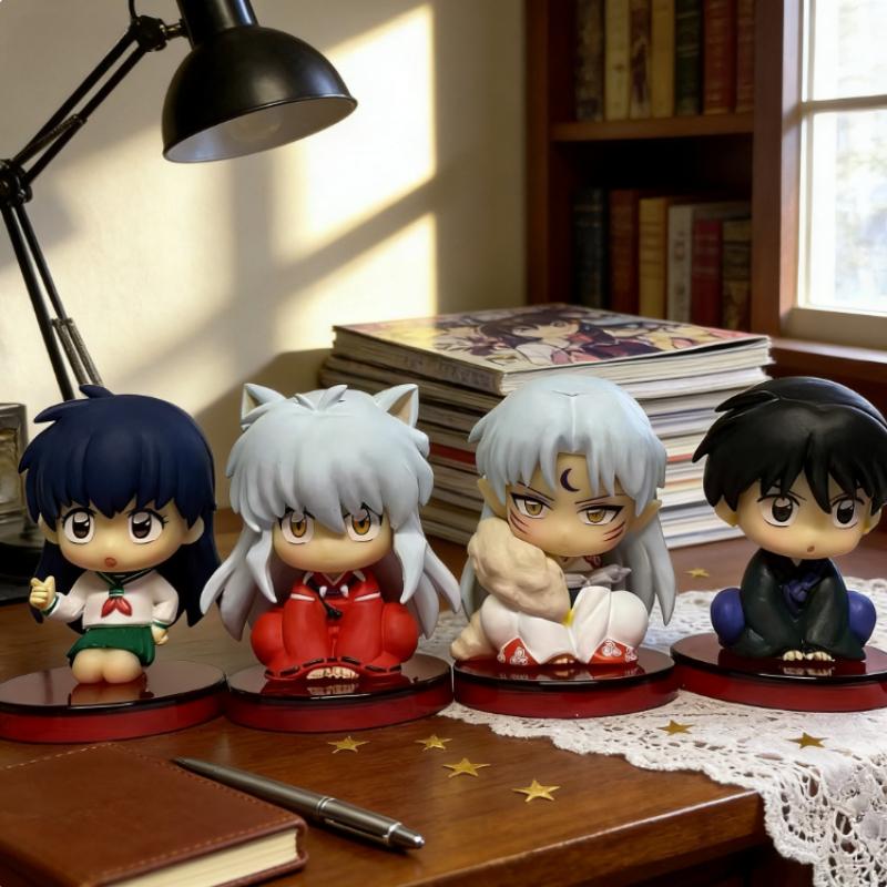 4pcs/Set Anime INUYASHA Figure Toy Kikyo Sesshoumaru Higurashi Kagome Cartoon Doll Kids Gift