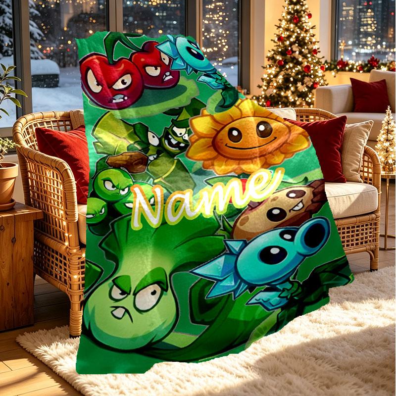 Custom Name Personalized Plants vs. Zombies Print Blanket, Home Decor, Bedroom, Sofa, Camping, Couch, Gifts for Birthday Christmas
