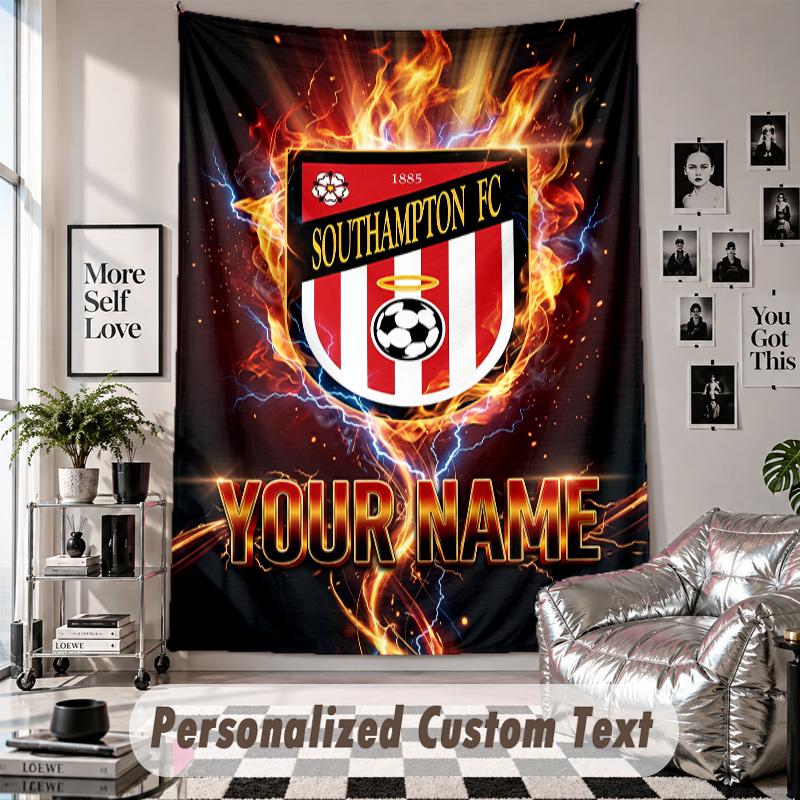 Wall Hanging Tapestry With Custom Name & Text, Southampton FC Decorative Tapestry For Bedroom