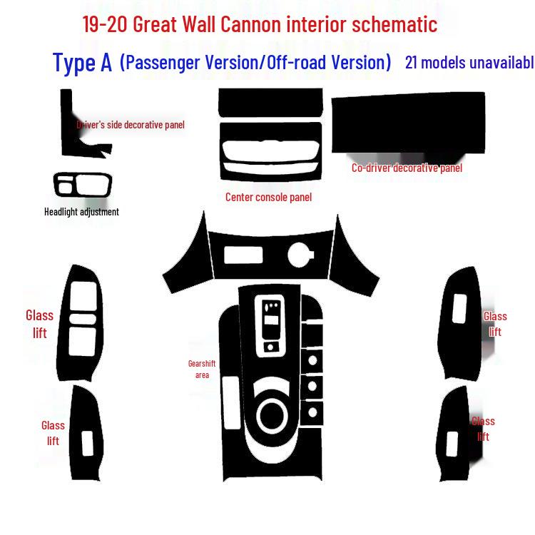 19-20 Наклейки для модификации интерьера Great Wall Cannon для центральной консоли и рычага переключения передач