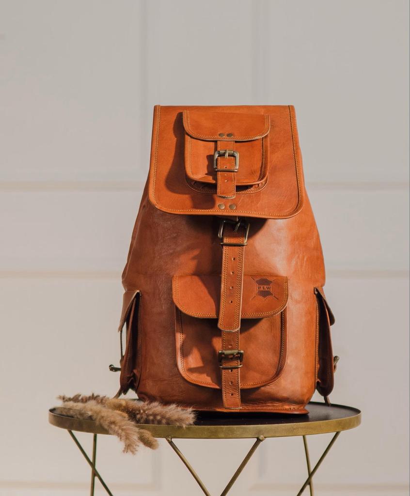 Personalized Handmade Goat Leather Laptop Backpack, Vintage Travel Rucksack