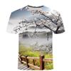 2024 Summer New Waterfall Landscape Pattern 3D Digital Printing Short Sleeve Casual Comfortable Round Neck T-shirt Top