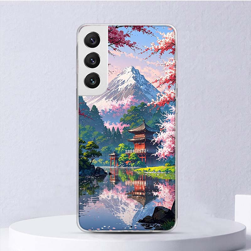 Японская вишня Гора Фудзи Мягкий чехол для Samsung Galaxy S25 S24 S23 S22 Ultra Чехол для телефона S20 FE S21 Plus S25 Edge + Funda Coque