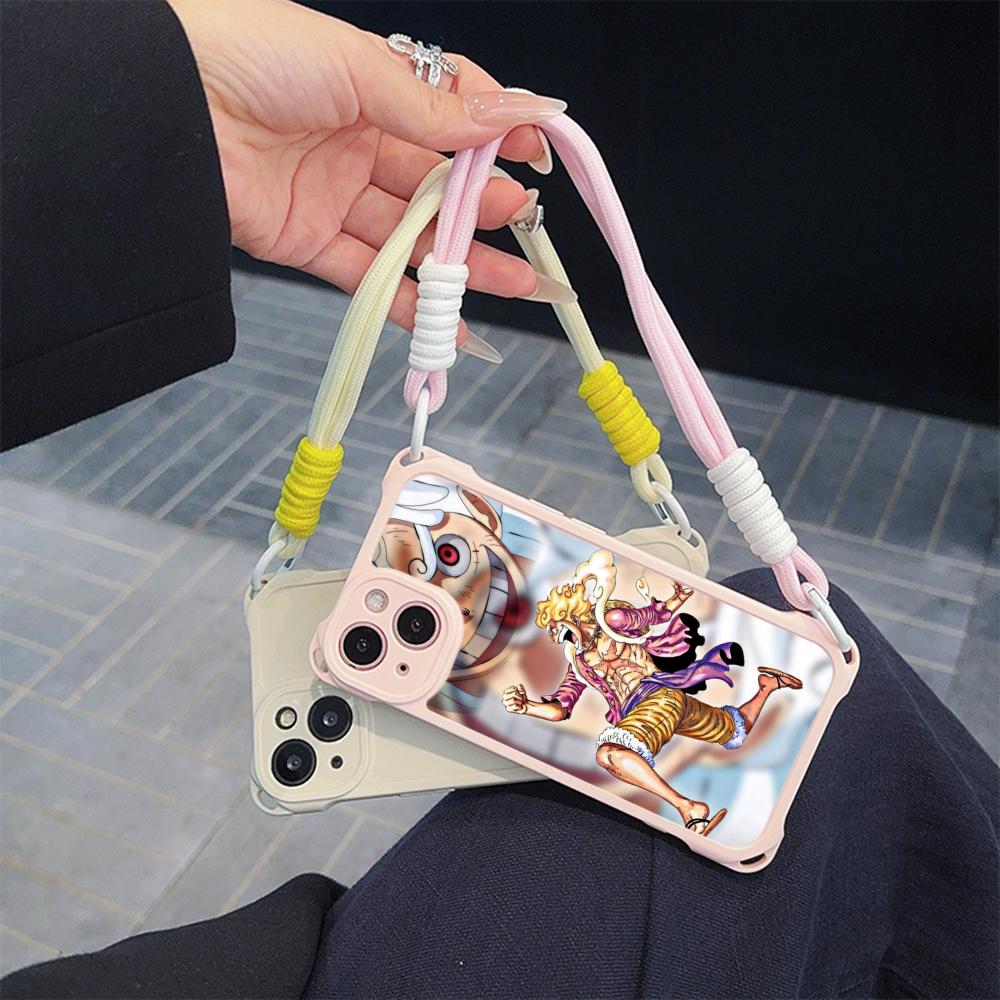Мягкие чехлы для телефонов Ae92 One Piece Luffy Gear 5 для iPhone 16 15 14 13 12 11 Pro Max 7 8 Plus XR XS с ремешком на запястье, защитным шнурком для углов, задняя крышка