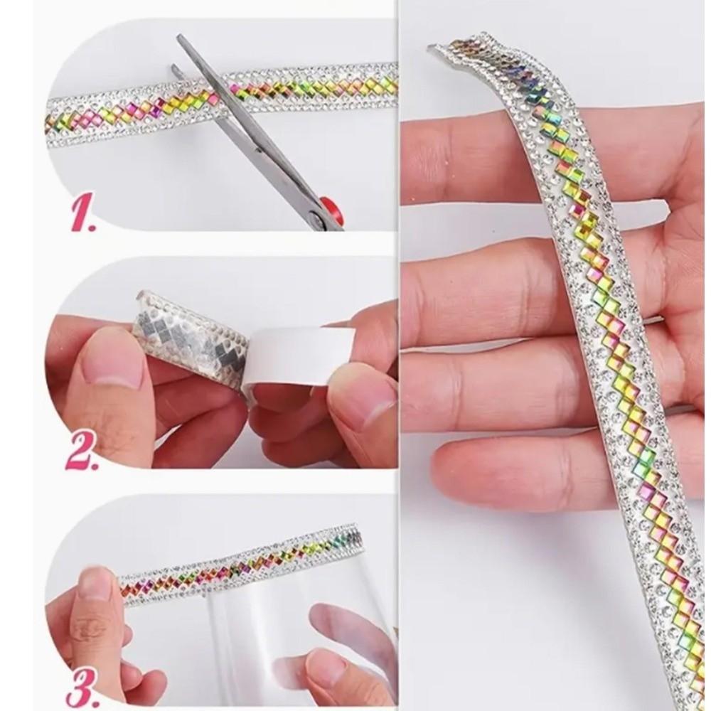 Липкая тесьма Самоклеящаяся цепочка из страз Блестящая DIY хрустальная тесьма Цветная лента из страз Свадебное платье