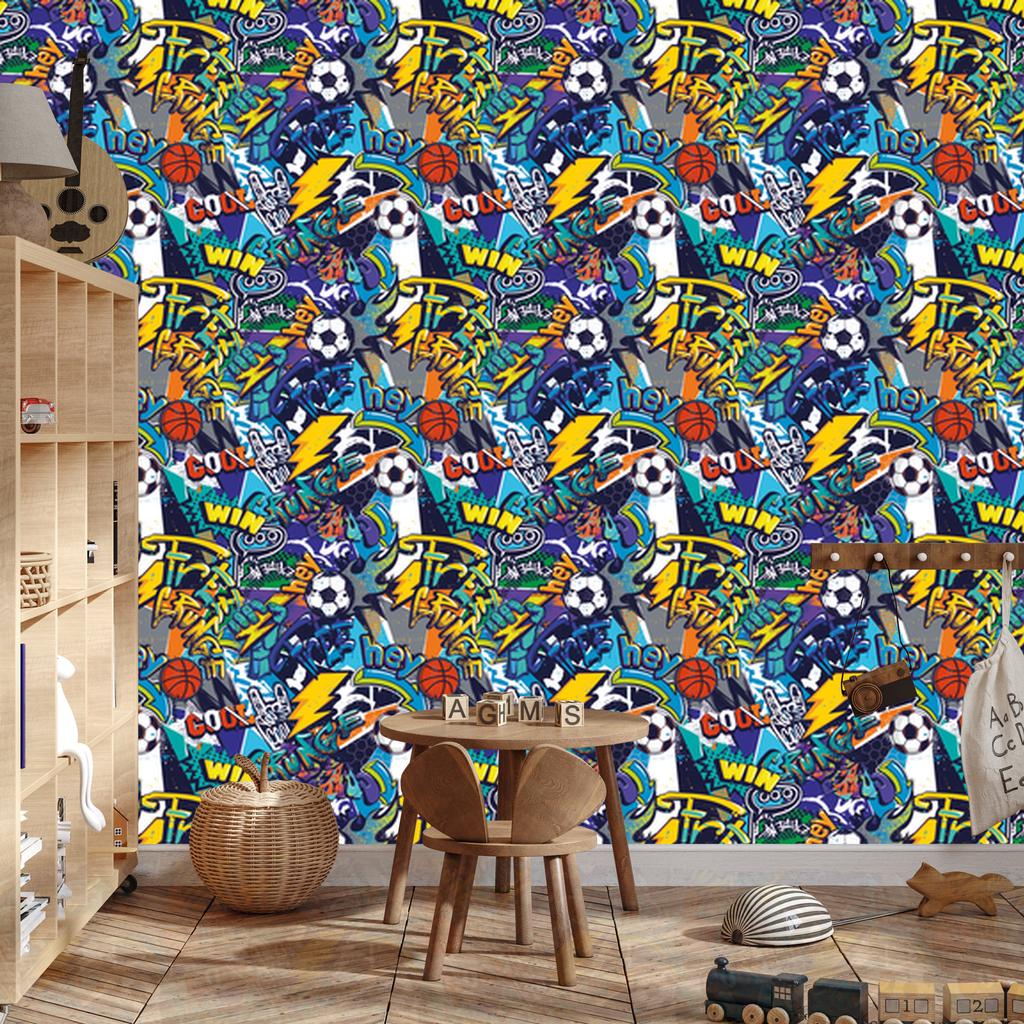 Wallpaper Youth sport graffiti football for living room and bedroom 50x1000