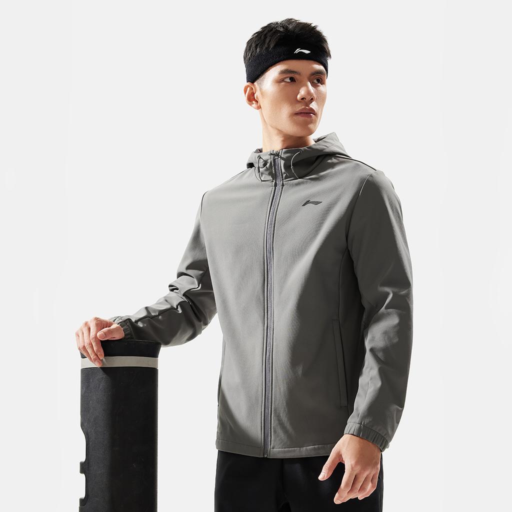 Li Ning Sports Lifestyle Series водонепроницаемая удобная повседневная однотонная куртка мужская куртка асфальтово-серого цвета AFDU529-5