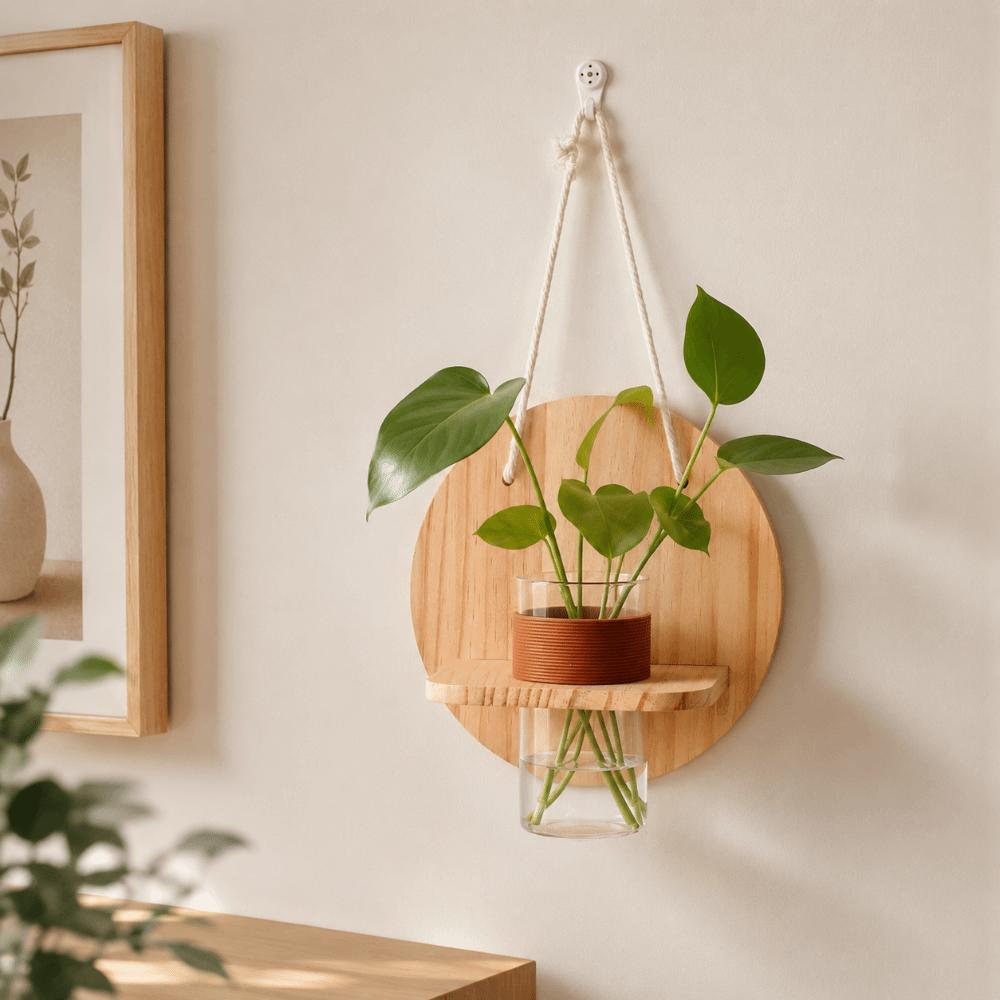 Vase Wall Hanging Planter Holder Wooden Hydroponic Planter Shelf Wall Mounted Planter  Hydroponics