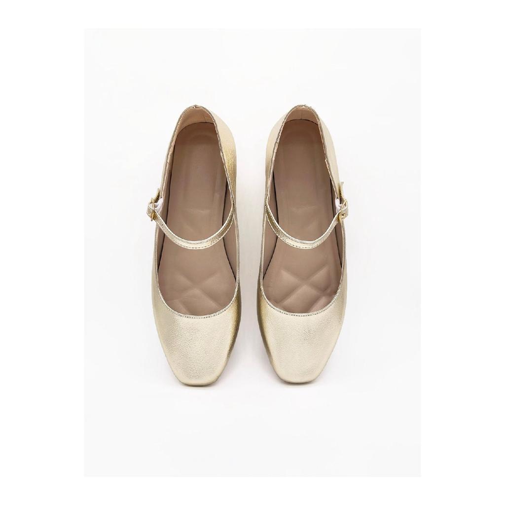 Women's Gold Color Patent Leather Mary Jane Ballet Flats Comfortable Sole