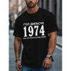Европейские размеры Русский Текст 1974 Графический Принт Черная Футболка Мужская Повседневная С коротким рукавом Круглый вырез, Гладкая текстура, Удобная посадка