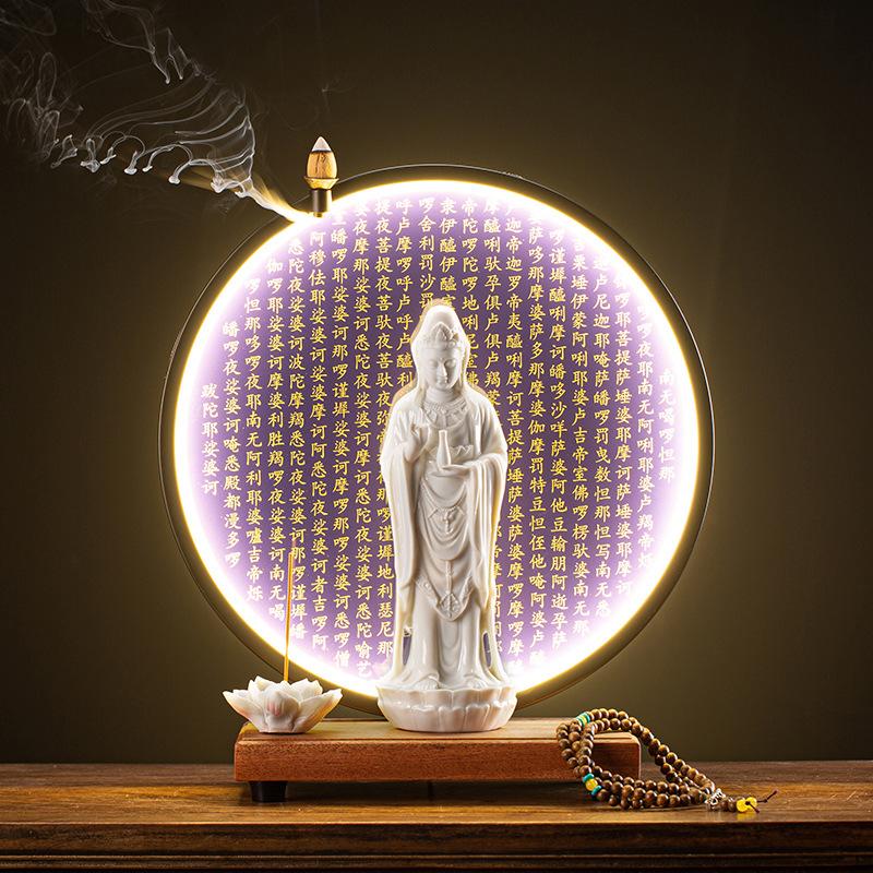 Guanyin Bodhisattva Buddha Statues Ceramic statues Lamp Circle For Living Room Incense Porch Home Decor Custom Feng Shui Statue
