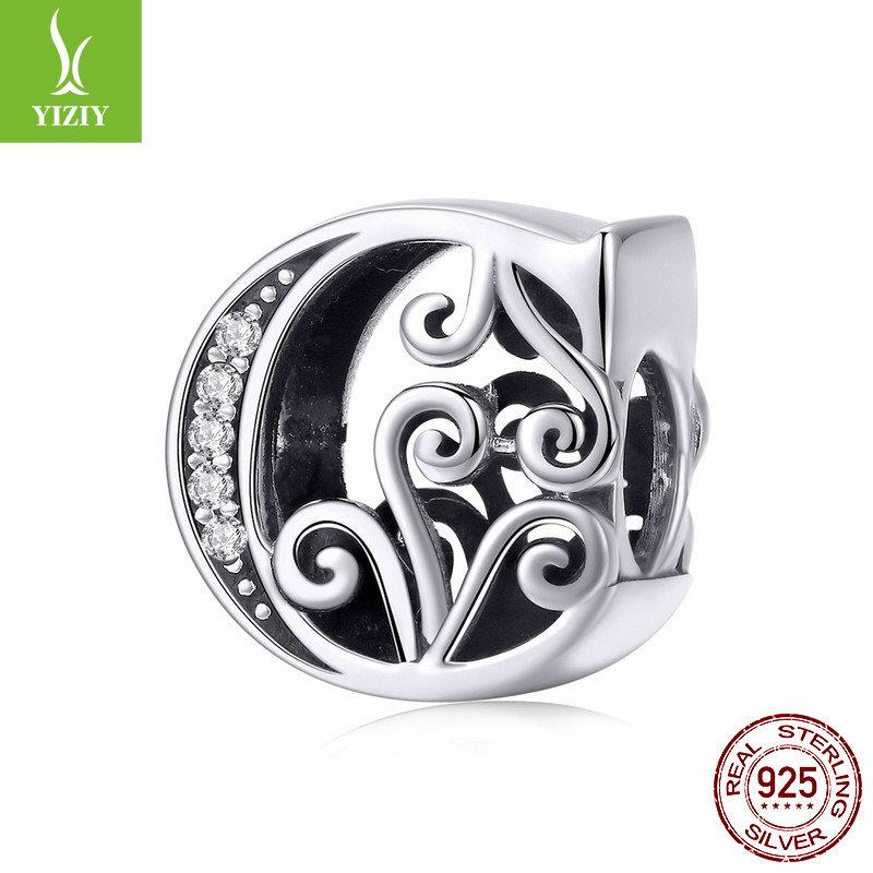 Браслет из 26 букв, аксессуар с бусинами, бусины из циркониевого стерлингового серебра, рассыпные бусины Bsc030