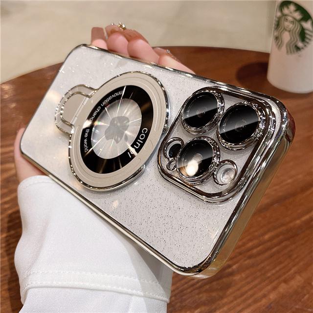 For IPhone 15 Pro Max Luxury Flash Magsafe Magnetic Plating Frame Stand Phone Case for IPhone 12 13 14 16 Plus Protective Cover