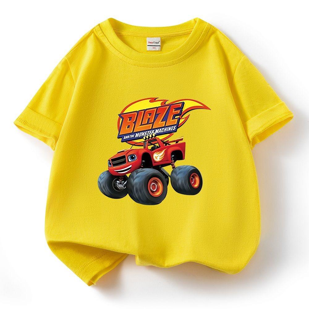 Детская однотонная футболка с коротким рукавом Blaze And The Monster Machines Детская мультяшная футболка для мальчиков и девочек Летняя футболка с круглым вырезом