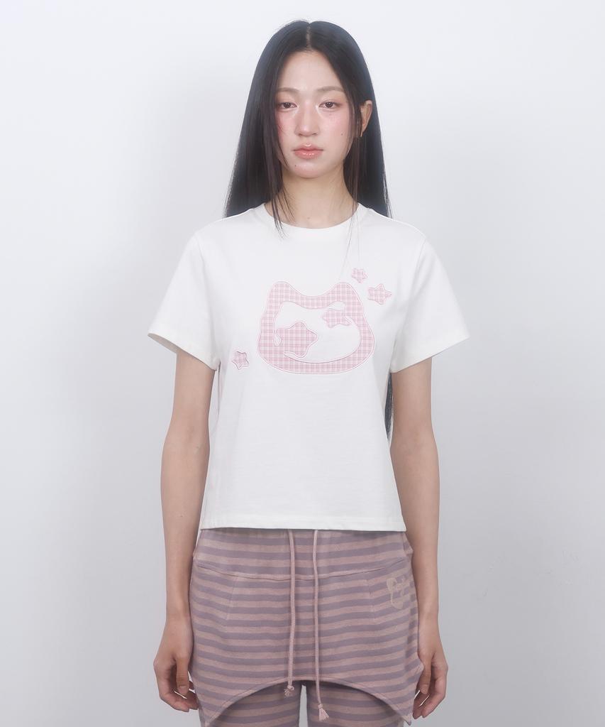 LMR Cat Symbol Applique Short Sleeve T-Shirt Cream