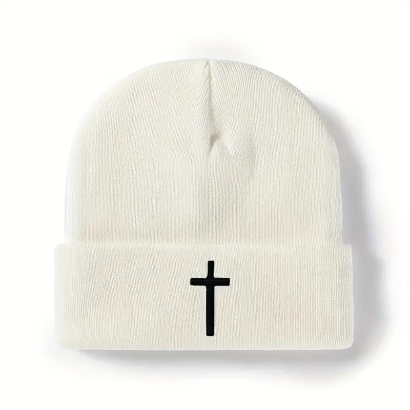 New Fashion High Quality Beanie Hat for Men Casual Cross Embroidery Knitted Hat for Women Outdoors Vintage Hip Hop Cap