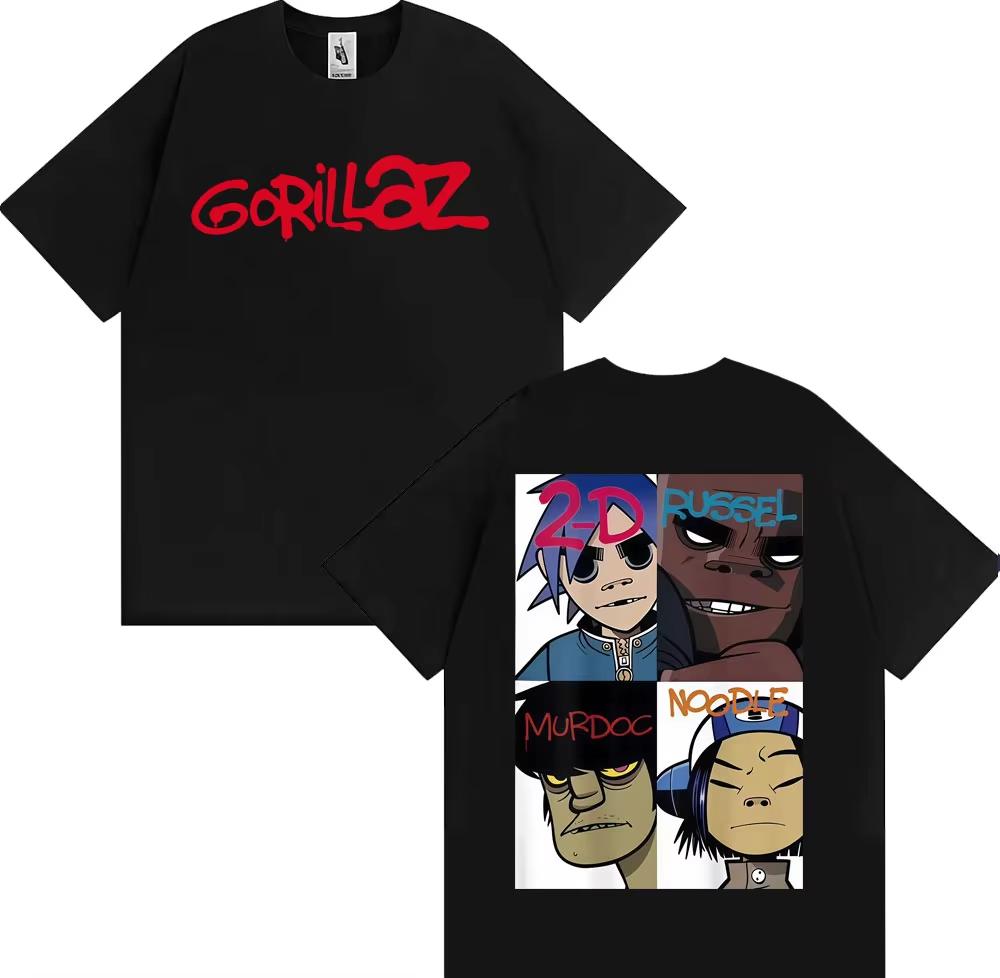 2026 Gorillaz Band Face Art Pattern TShirt for Unisex and Women Retro Cartoon ShortSleeved Fashion Casual TShirt