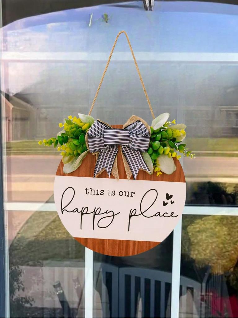 Round wooden hanging card bow decoration welcome sign wooden pendant decorative pendant 1 pcs