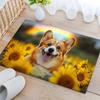 Dog Sunflower Bathroom Mat Cute Pet Pattern Toilet Mat Soft Flannel Floor Rug Indoor Absorbent Shower Rug Bedroom Carpet
