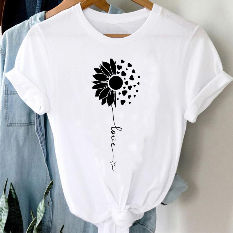 (Asian Size) Women Love Style Cute Trend Cute Print Lady Short Sleeve Tee Top Clothing Casual Fashion Tshirt Female Graphic T-shirt