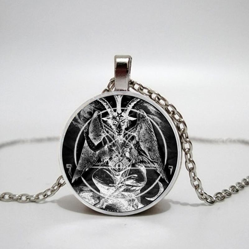 Satanic Goat Necklace Glass Dome Pendant Satanic Church Jewelry Inverted Pentagram Pendant Necklace