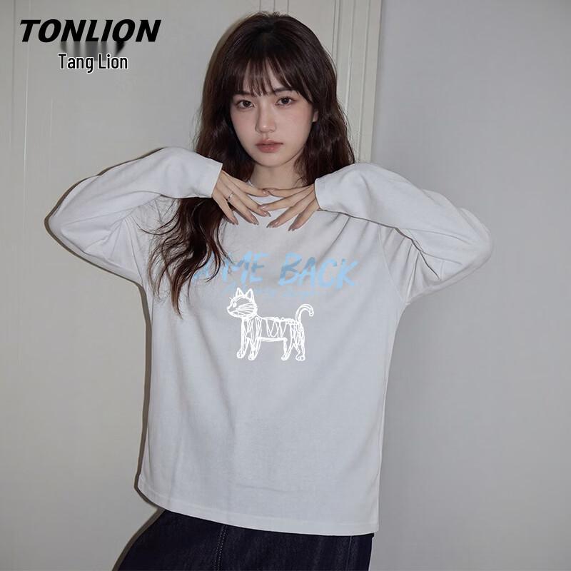 Женская хлопковая футболка с длинным рукавом и графическим принтом кошки TonLion