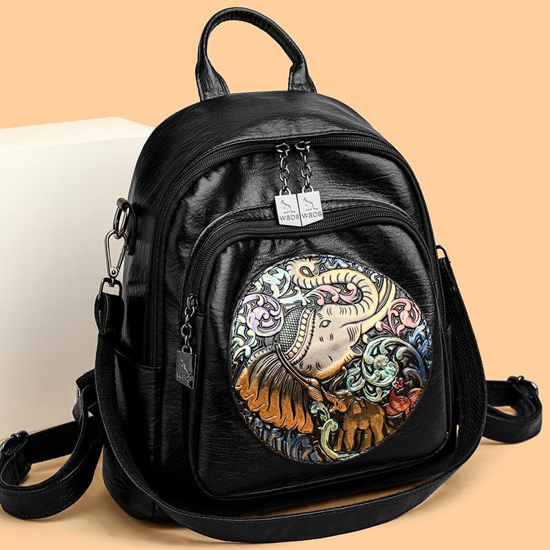 Женский рюкзак с вышивкой, многоцелевой кожаный рюкзак, школьный рюкзак для студентов
