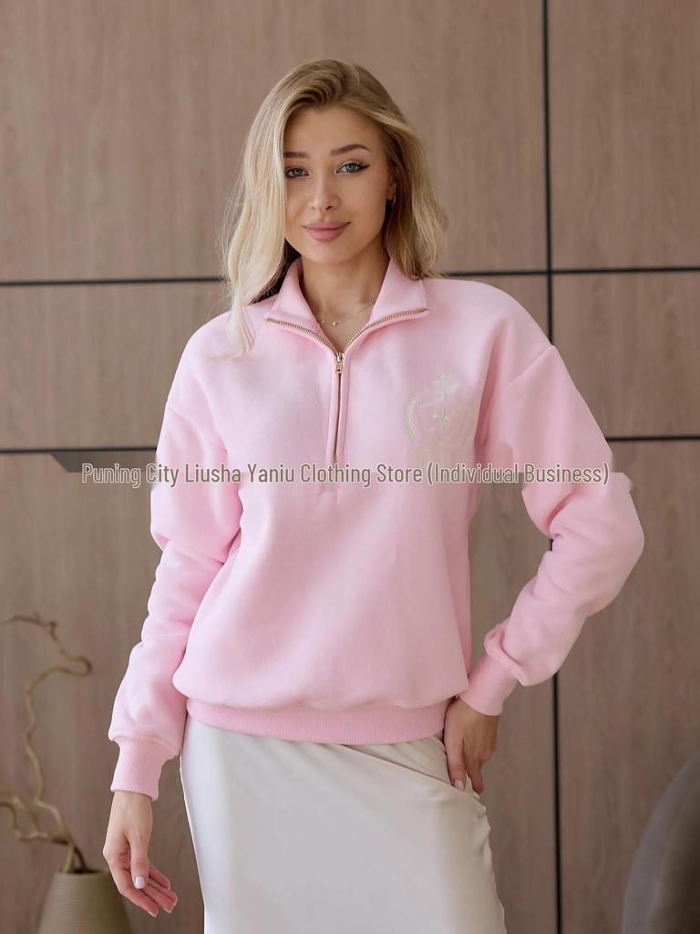 Chic American-Style Autumn/Winter Lapel Half-Zip Hoodie