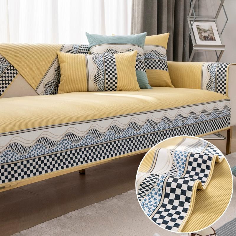 Полный пакет, скандинавский домашний эстетический коврик для дивана, универсальный противоскользящий чехол для дивана Four Seasons, простая и высококачественная подушка для сиденья, тканевый чехол на спинку
