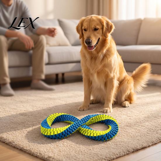 Large Breed Dental Health Toys Dog Tug Toy, Textured Woven Nylon Chew Interactive Teeth Cleaning Safe And Fetch Round or Figure 8 Design, Washable Toy