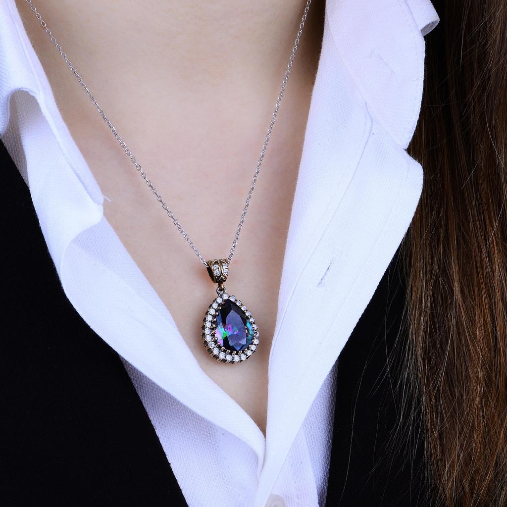 Комплект украшений с мистическим топазом Хюррем Султан, серебряное ожерелье, кольцо и серьги ручной работы Османской королевы Хюррем Султан - уникальный женский подарок