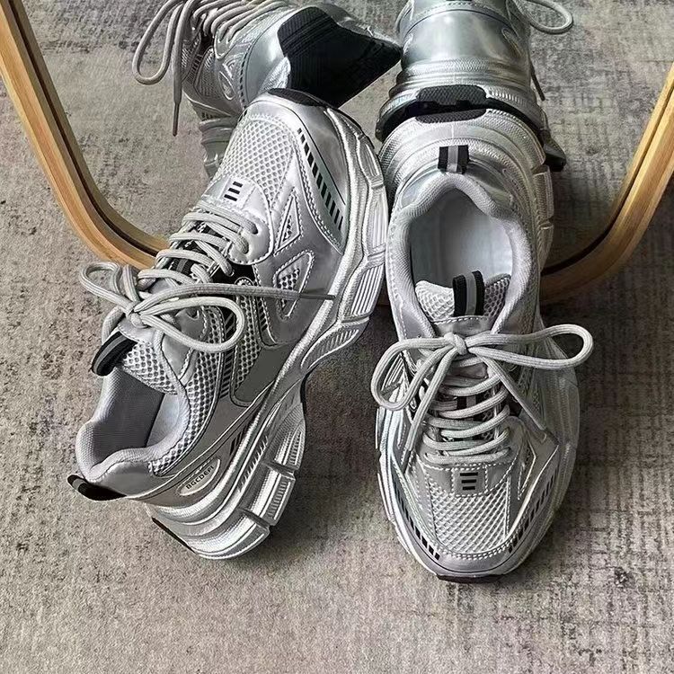 Летние новинки Модные повседневные туфли на платформе Silver Dad Shoes Увеличенные кроссовки Женская обувь Кроссовки