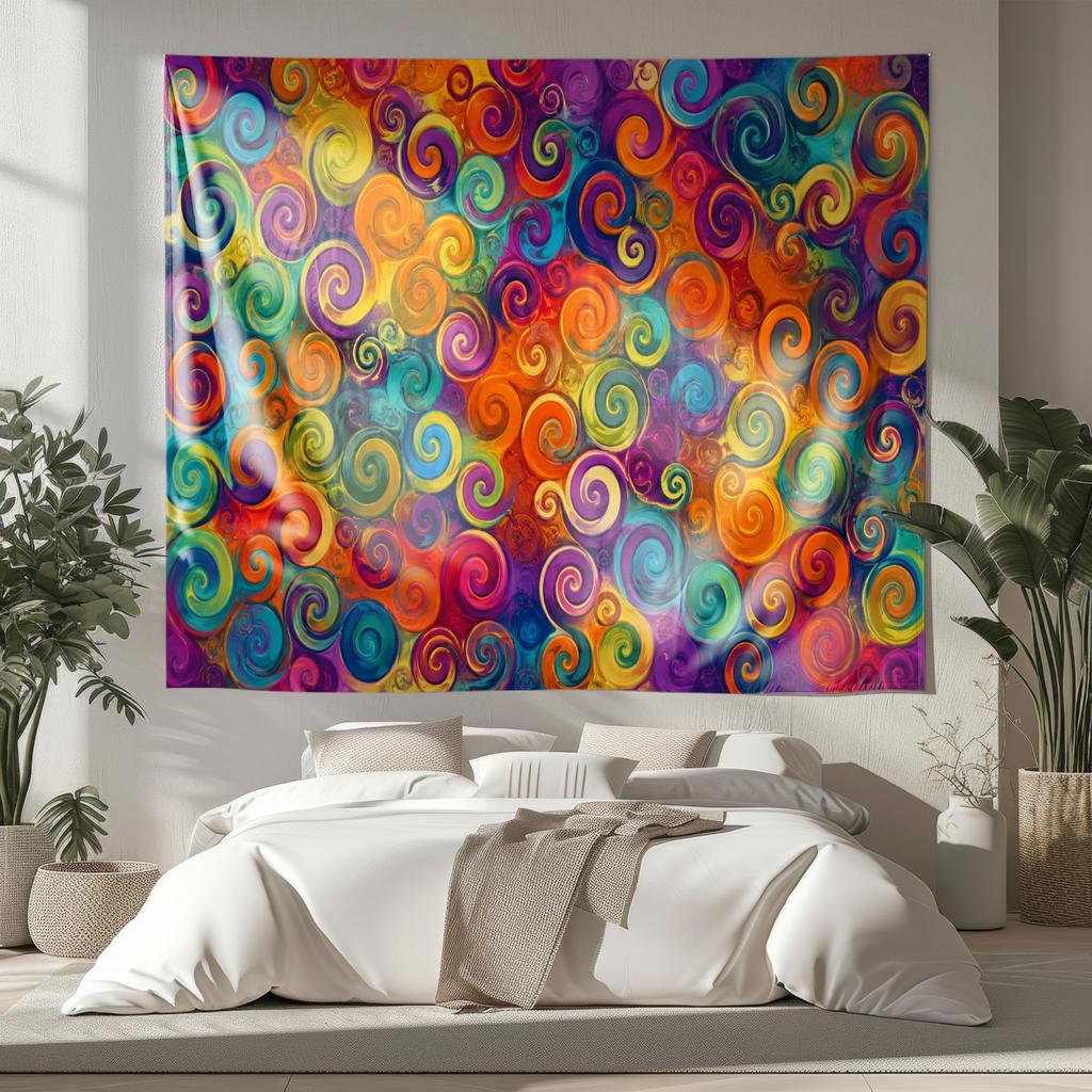 Colorful Abstract Tapestry Psychedelic Wall Hanging Rainbow Swirl Art Maximalist Boho Dorm Room Decor