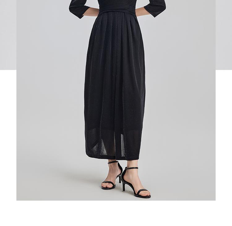Acetic Acid Strap Waist Cinching Temperament Seven Quarter Sleeve Thin Dress